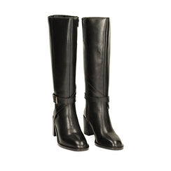 Stivali neri in pelle, tacco 6,5 cm, Primadonna, 229474044PENERO038, 002a