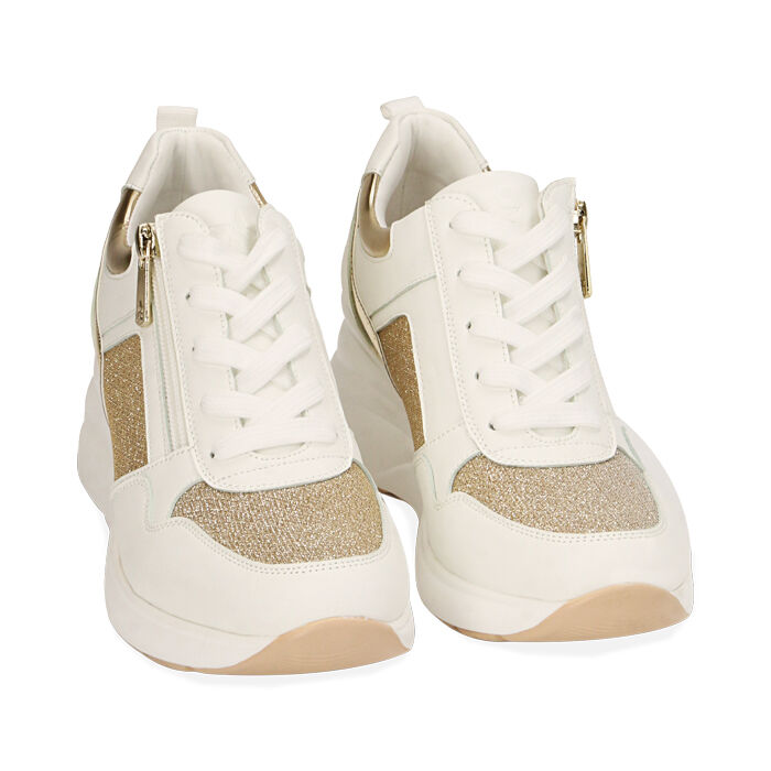 Sneakers femme blanc or semelle compens e 5 5 cm