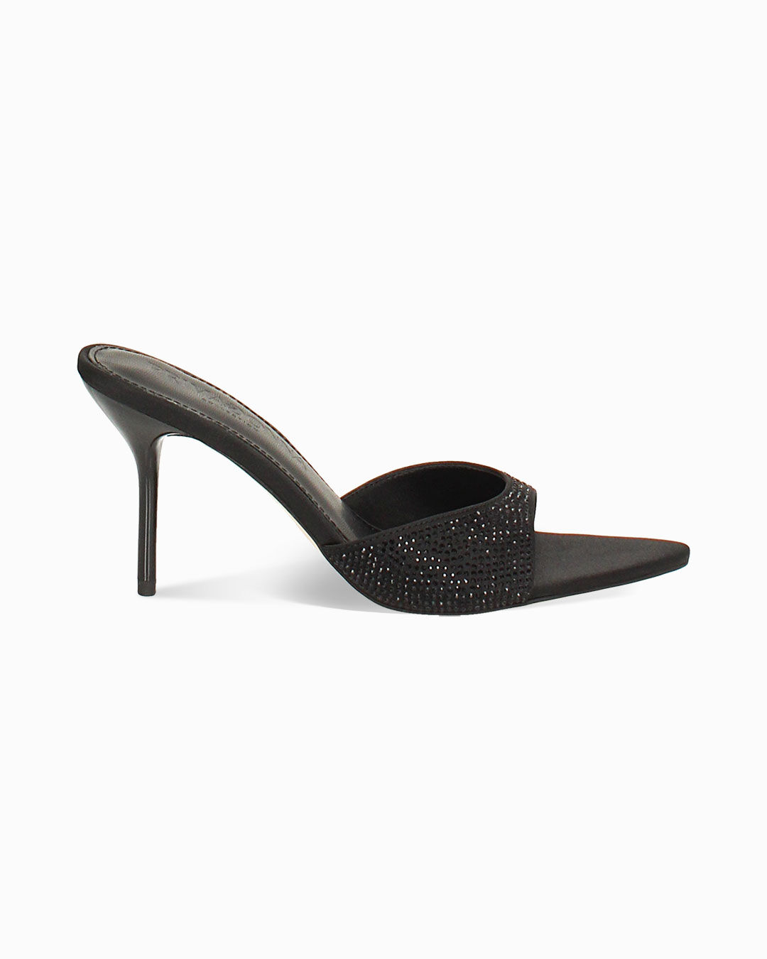 Mules Open Toe Nere In Raso Con Pietre, Tacco 9 Cm-image