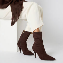 Bottines en microfibre brun foncé avec talon de 9 cm, Primadonna, 262744605MFMORO035, 002a