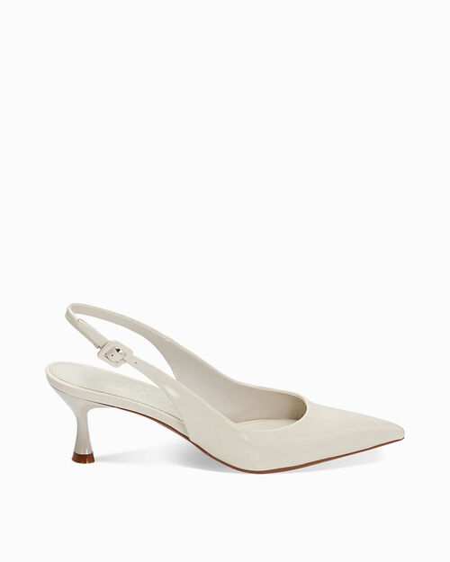 D&eacute;collet&eacute; slingback panna in vernice, tacco 6 cm, CREAM