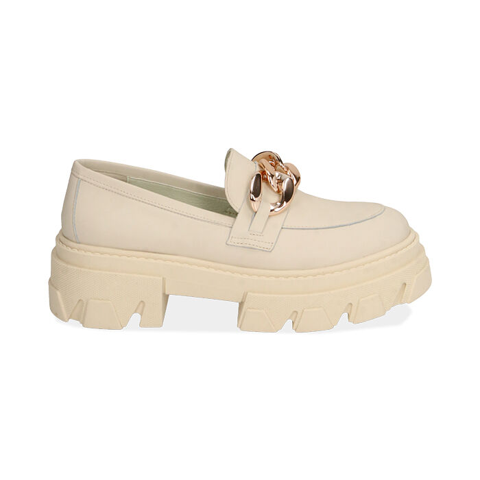 Mocasines chunky crema en piel Primadonna