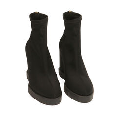 Ankle boots neri in lycra, zeppa 7,5 cm , Primadonna, 204989102LYNERO035, 002a