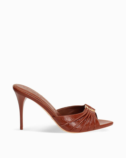 Mules open toe marroni tacco 9 cm, BROWN