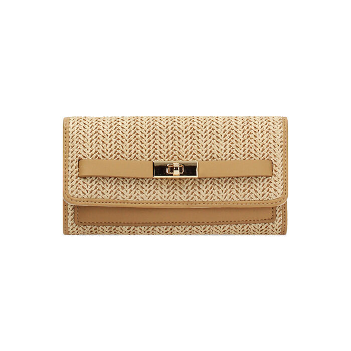 Portefeuille femme beige en raphia, Primadonna, 255700501RFBEIGUNI