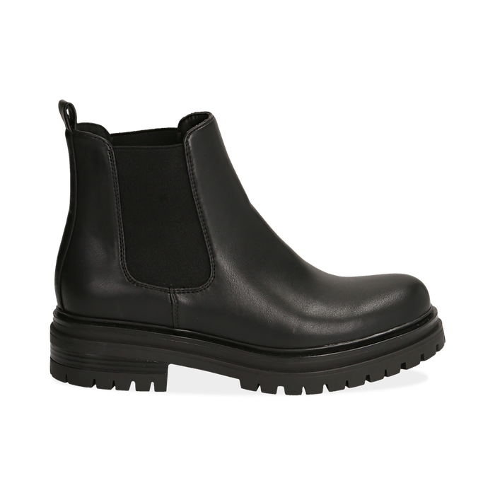 Chelsea boots neri in eco-pelle, tacco 4,5 cm , Scarpe, 140618191EPNERO036