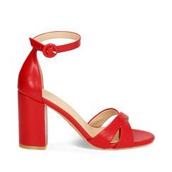 Sandalia con tacón mujer roja con tacón ancho, Primadonna, 252783454EPROSS035, 001a