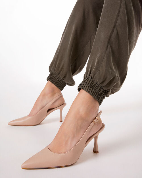 D&eacute;collet&eacute; slingback beige tacco 8 cm, BEIGE