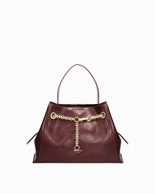 Borsa a mano bordeaux con dettaglio dorato, BURGUNDY