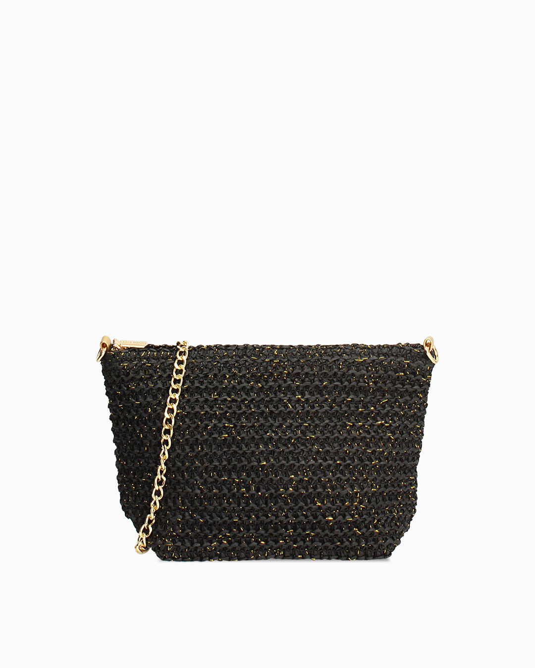 Pochette rafia nera con tracolla removibile