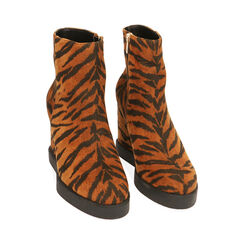 Ankle boots tigrati in microfibra, zeppa 7,5 cm , Primadonna, 204989101MFTIGR035, 002 preview