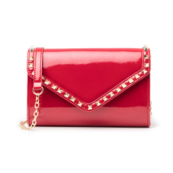 Clutch rossa borchiata in vernice,