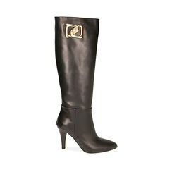 Bottines en cuir noir, talon de 8,5 cm., Primadonna, 20A539000PENERO036, 001a