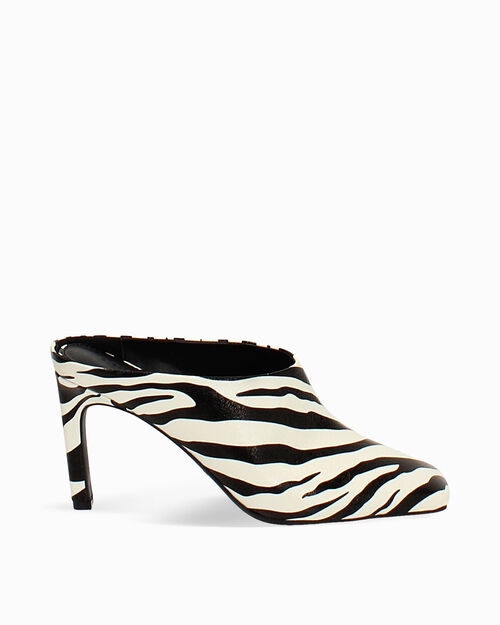 Mule zebra bianco-nero con tacco sottile, ZEBRA