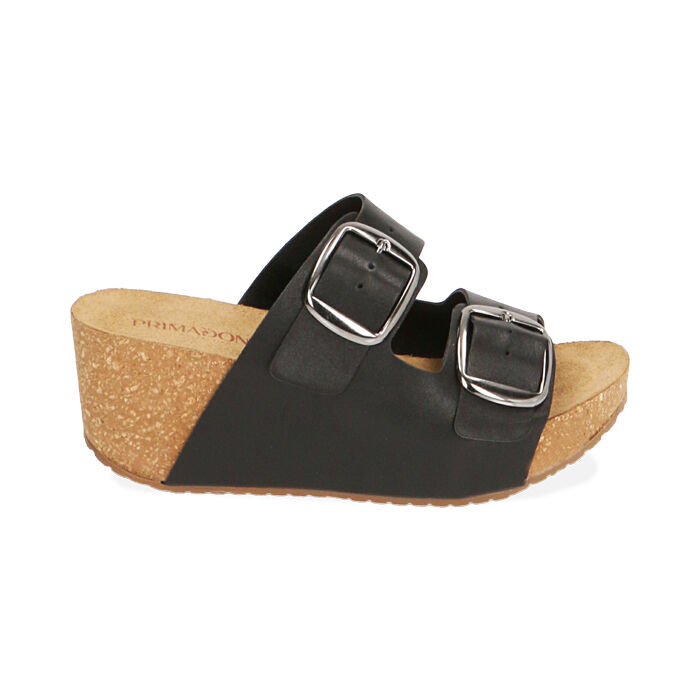 Sandalias mujer negras, cuña 5,5 cm | Primadonna Collection