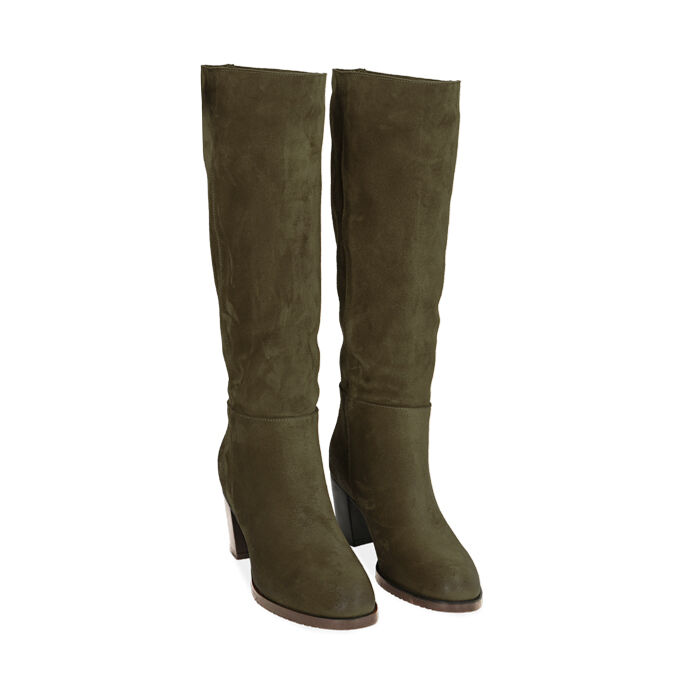 Stivali da donna verdi in camoscio, tacco 7 cm | Primadonna Collection