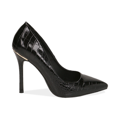 Décolleté nere eco-pelle effetto coccodrillo, tacco 11 cm ,