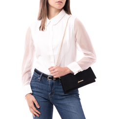 Pochette piatta nera in microfibra, 