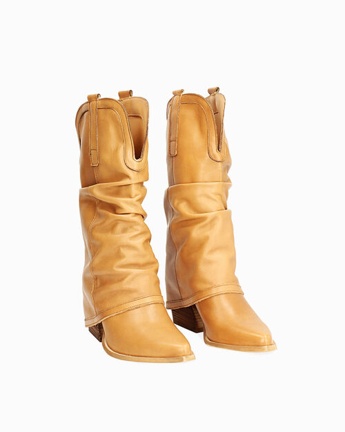 CHAUSSURES POUR FEMMES BOTTE PEAU COGN, COGNAC