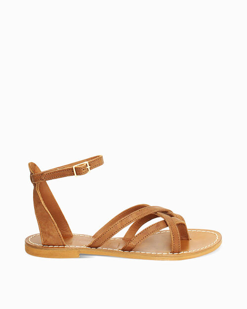 Sandali in pelle color cognac, COGNAC