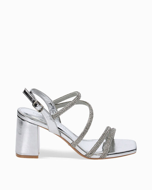 Sandali argento tacco 7,5 cm, SILVER