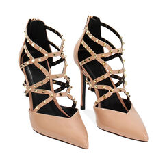 Décolleté open shank nude intrecciate, tacco 10,5 cm, Primadonna, 242102032VENUDE040, 002a