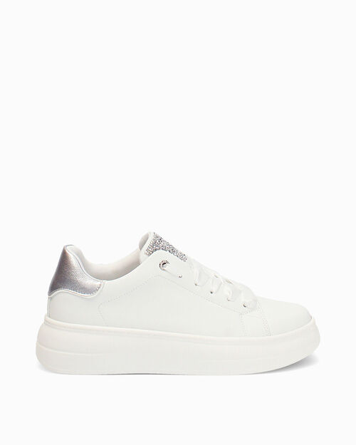 Sneakers bianche-argento tacco 5 cm, MULTI COLOR