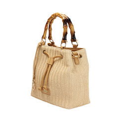 Borsa a mano donna beige in raffia con manico in osso, Primadonna, 255700534RFBEIGUNI, 003 preview