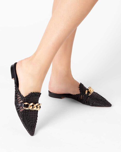 Sabot donna neri in raffia, BLACK
