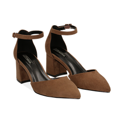 D&eacute;collet&eacute; taupe in microfibra con cinturino, tacco 6 cm , 