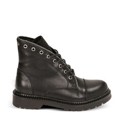 Bottines à lacets noir avec semelle en caoutchouc et talon de 4 cm, Primadonna, 260685306EPNERO035, 001a