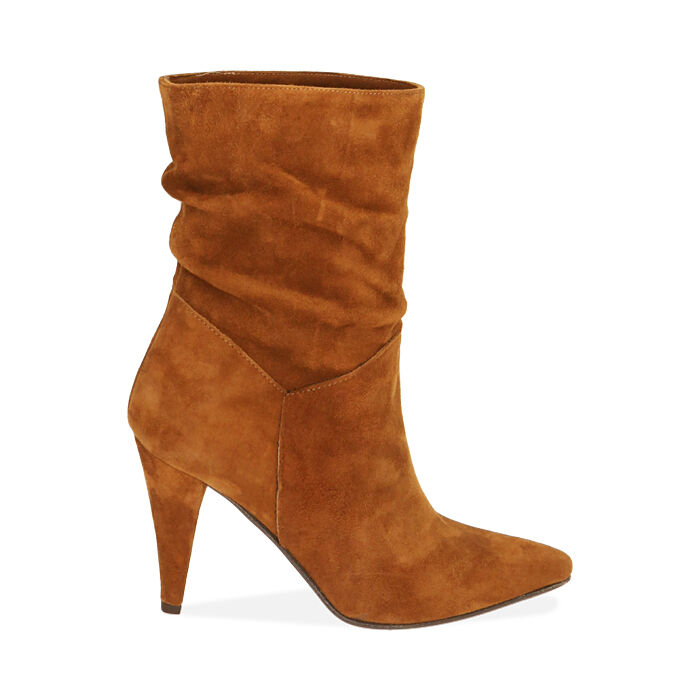 Ankle boots cognac in camoscio, tacco 10 cm , Primadonna, 20L660062CMCOGN040