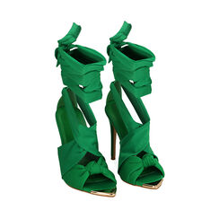 Sandales à lanières en lycra vert, talon 9,5 cm , FIN DE COLLECTION, 192137105LYVERD037, 002 preview