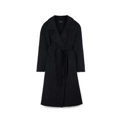 Cappotto elegante in tessuto nero con cintura, Primadonna, 261950802TSNEROM, 001a