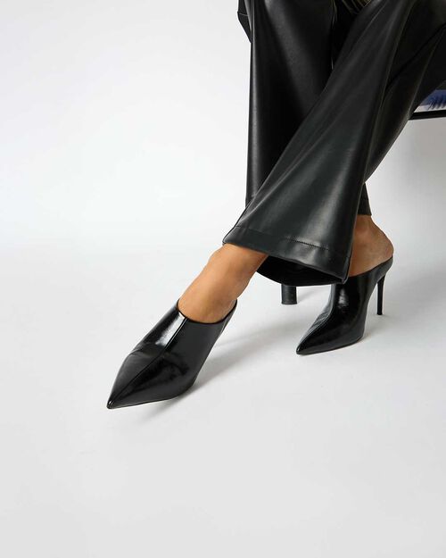 Sabot nero lucido con tacco di 10 cm, BLACK