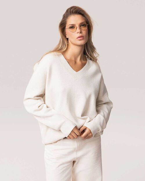 Pull cr&egrave;me oversize col en V, CREAM