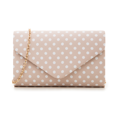Clutch nude in raso a pois bianchi,