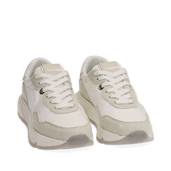 Sneakers bianche in tessuto, 190623904TSBIAN036, 002a