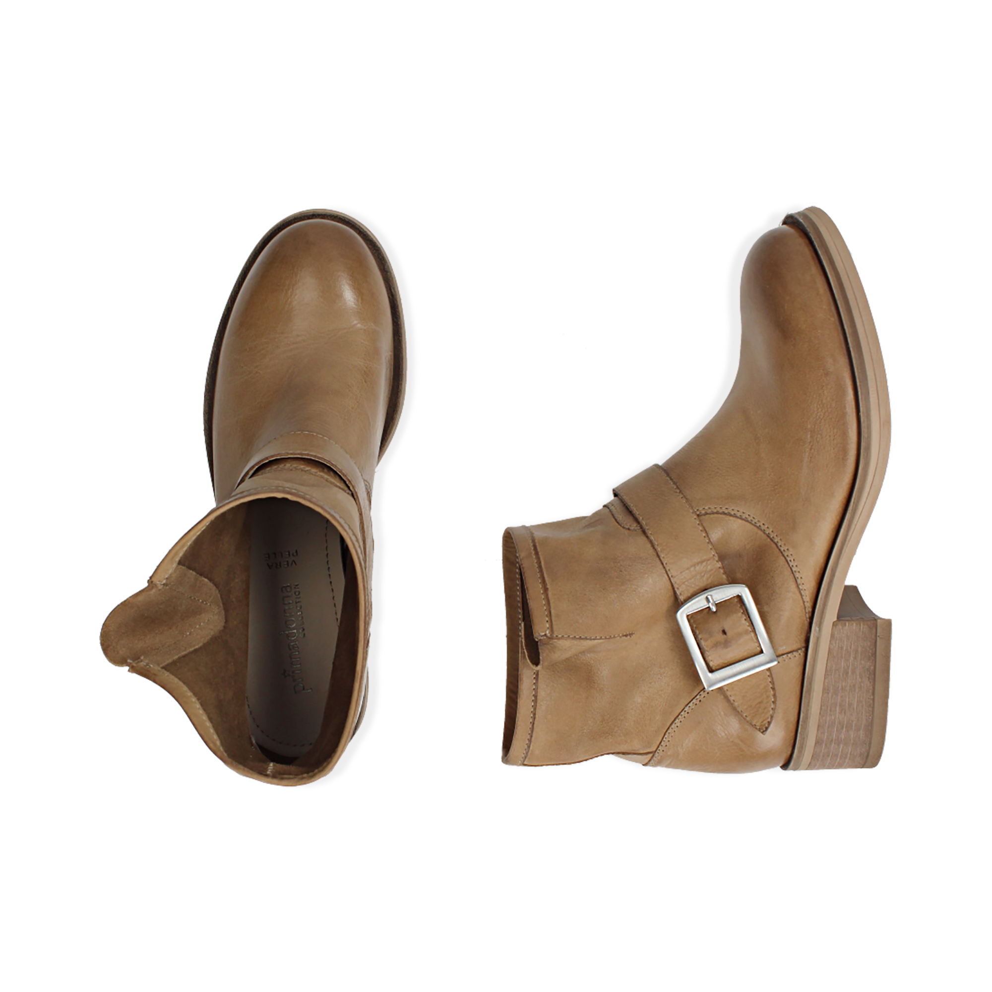 Botas biker de piel en color cuero | Primadonna Collection