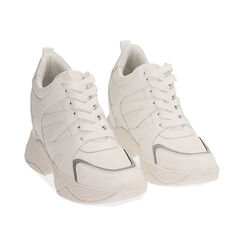Sneakers bianche, zeppa 4 cm , Special Price, 182815552EPBIAN037, 002 preview