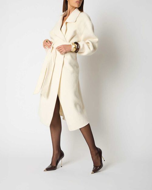 Manteau cr&egrave;me en tissu avec des d&eacute;tails &eacute;l&eacute;gants, CREAM