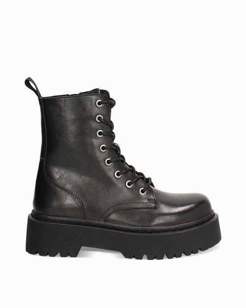 Anfibi neri lucidi con suola in gomma di 5 cm, BLACK