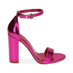 Sandales en laminé fuchsia, talon 10,5 cm , Fin de Collection, 192706086LMFUCS037, 001 preview