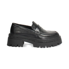 Mocassini neri con tacco 5,5 cm in gomma, Primadonna, 260620804EPNERO035, 001 preview