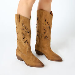 Bottes femme cognac en microfibre, Primadonna, 25P604603MFCOGN035, 002a