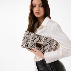 Pochette stampa pitone beige con tracolla removibile, Borse, 275130211PTBEIGUNI, 002a