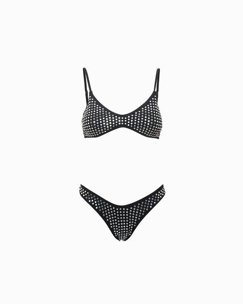 Bikini nero-argento con dettagli scintillanti, MULTI COLOR