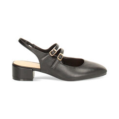 Décolleté slingback donna nere con punta arrotondata, tacco 4 cm, Primadonna, 254962778EPNERO035, 001 preview