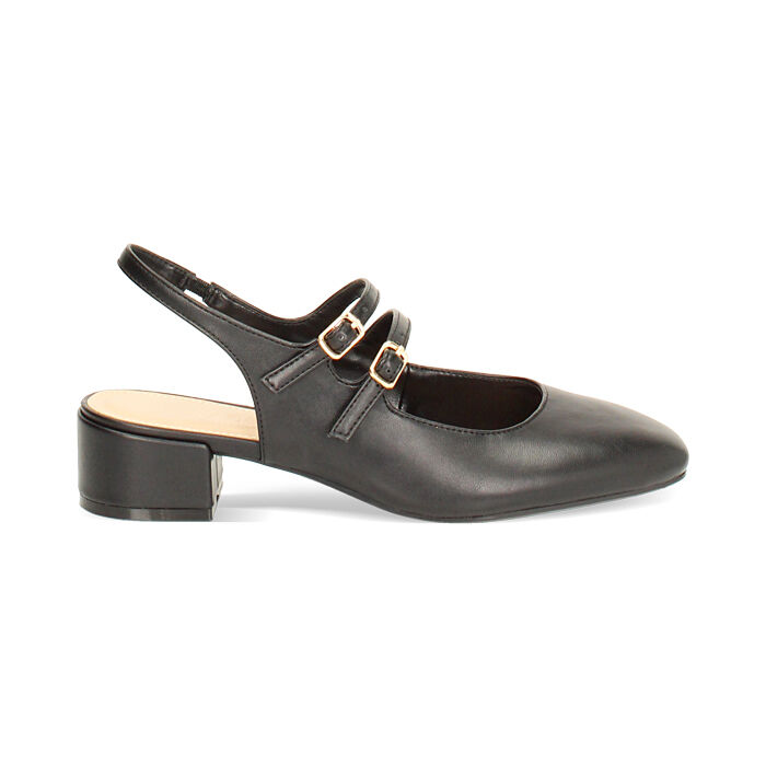 Décolleté slingback donna nere con punta arrotondata, tacco 4 cm, Primadonna, 254962778EPNERO035