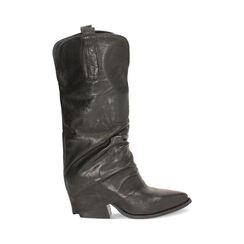 Stivali texani da donna in pelle lavata nera, Primadonna, 261020644PANERO036, 001a